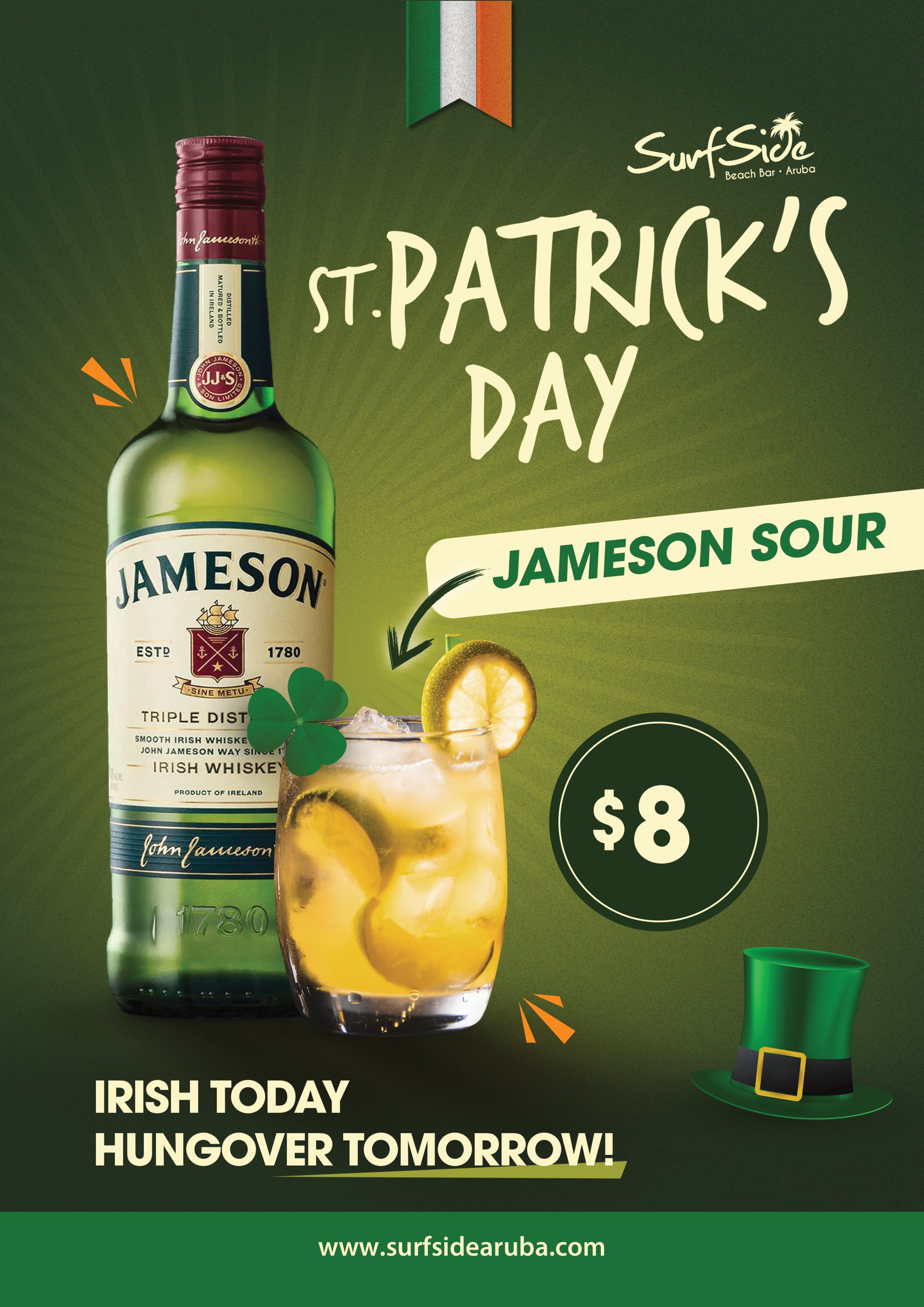 Get Lucky this St. Patrick's Day at Surfside Beach Bar with the Jameson Sour cocktail for just $8!