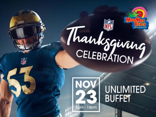 Thanksgiving Beach Buffet Extravaganza at MooMba: A Day of Gratitude, Feast, and Football!
